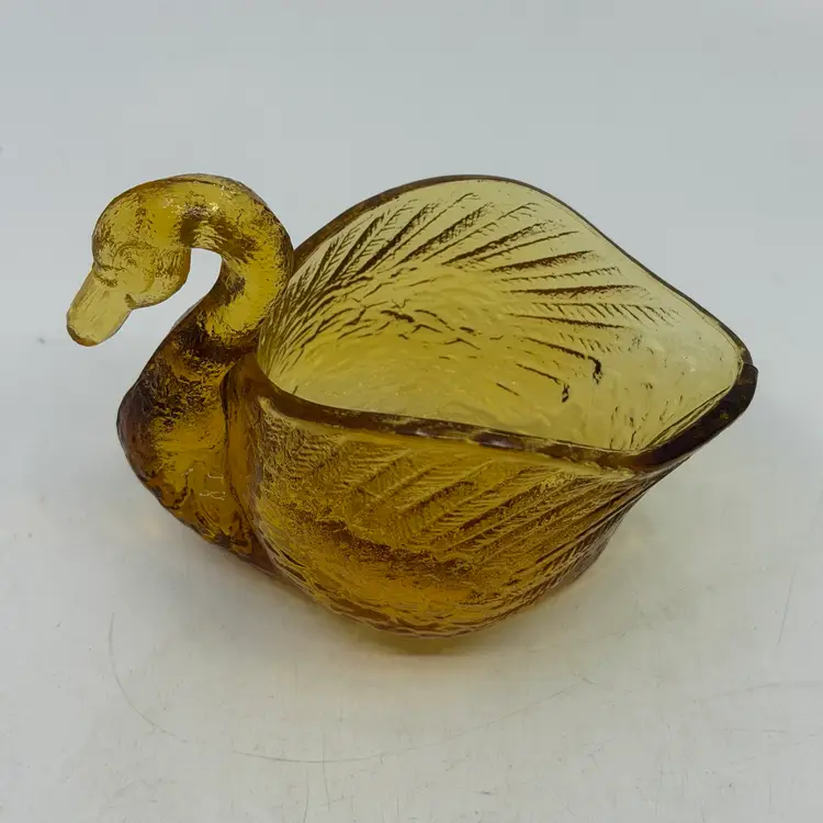 Vintage L E Smith Glass Amber Swan Figurine Open Back Trinket Dish Nuts Candy