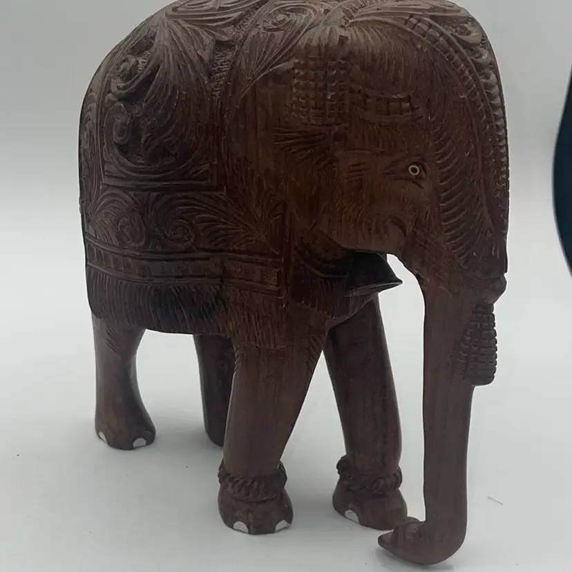 Hand carved wooden elephant, proximate 8 1/2 inches tall