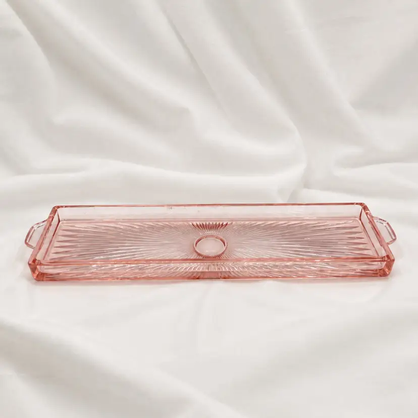 BTT - Vintage Glass Blush Art Deco Long Vanity Perfume Display Tray