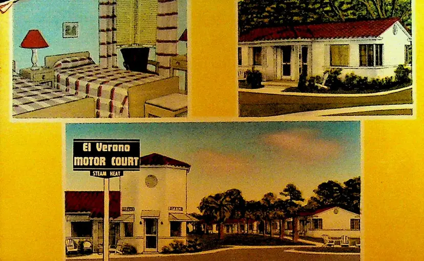 El Verano Motor Court Linen Postcard South Jacksonville Florida