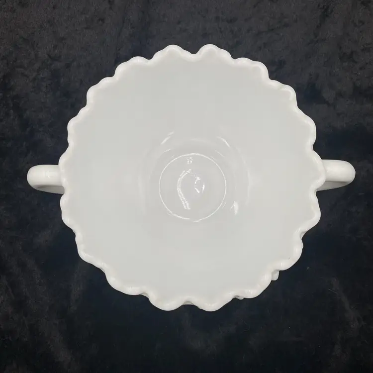 Large Vintage Fenton Hobnail Milk Glass Nut Bowl, Double Handled, #3729, 5.2"