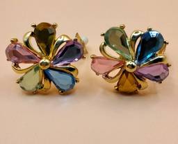 Pastel Multi Colored Rhinestone Clip on Earrings.