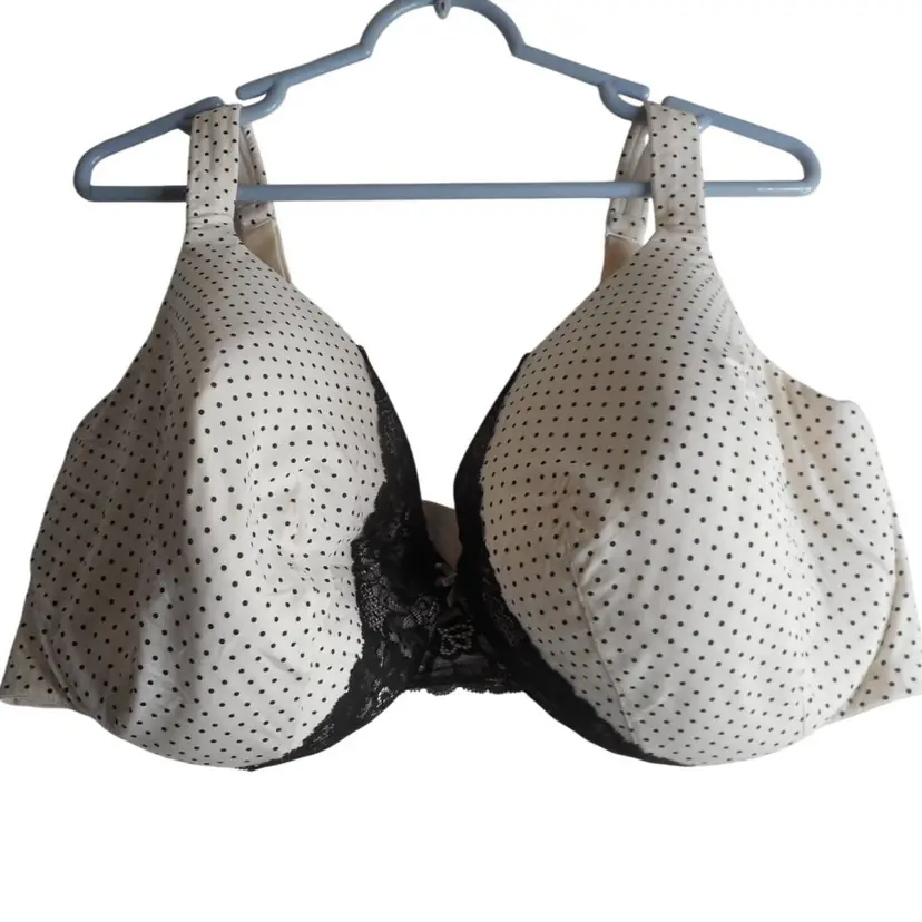 Cacique 46DDD full coverage Bra underwire black white lace polka dot