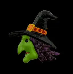 Enamel Colorful Witch And Rhinestone Brooch 2"