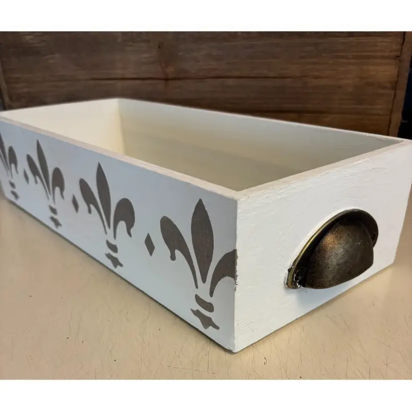 Wood Drawer Stenciled Brass Pull Decor 14”x 6”x3”
By Belissa