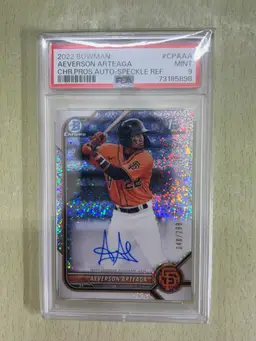 Aeverson Arteaga 2022 Bowman Chrome Auto Speckle Refractor /299 PSA 9