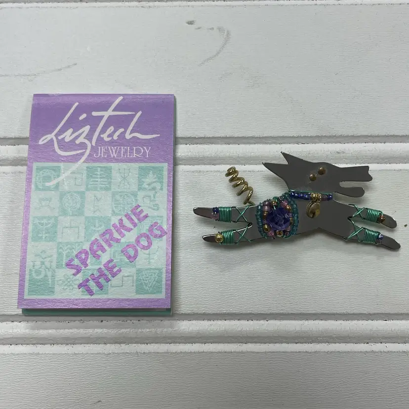 Vintage Liztech Sparkie The Dog Running Wolf Dog Hand-Crafted Brooch