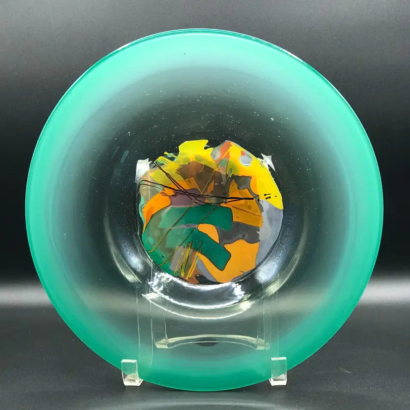 Vintage Amy Roberts Hand Blown Green Opalecent Bowl Pilchuck Glass 1981 Signed