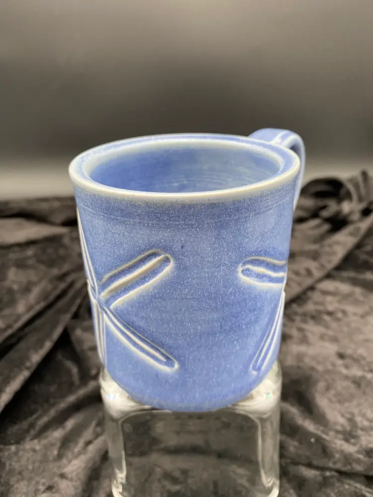 Art Pottery Starfish Mug, Handmade & Signed, Blue, 3 incised Starfish, MINT