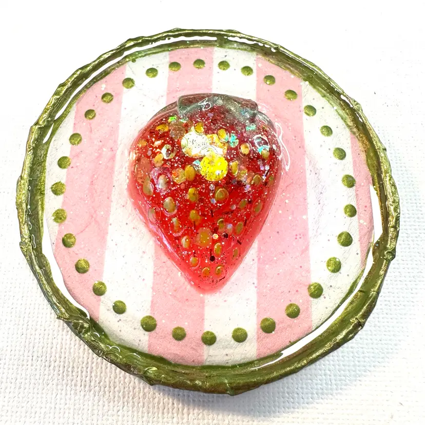 Red Strawberry Pink Stripe Background Magnet Made By Me 3”
