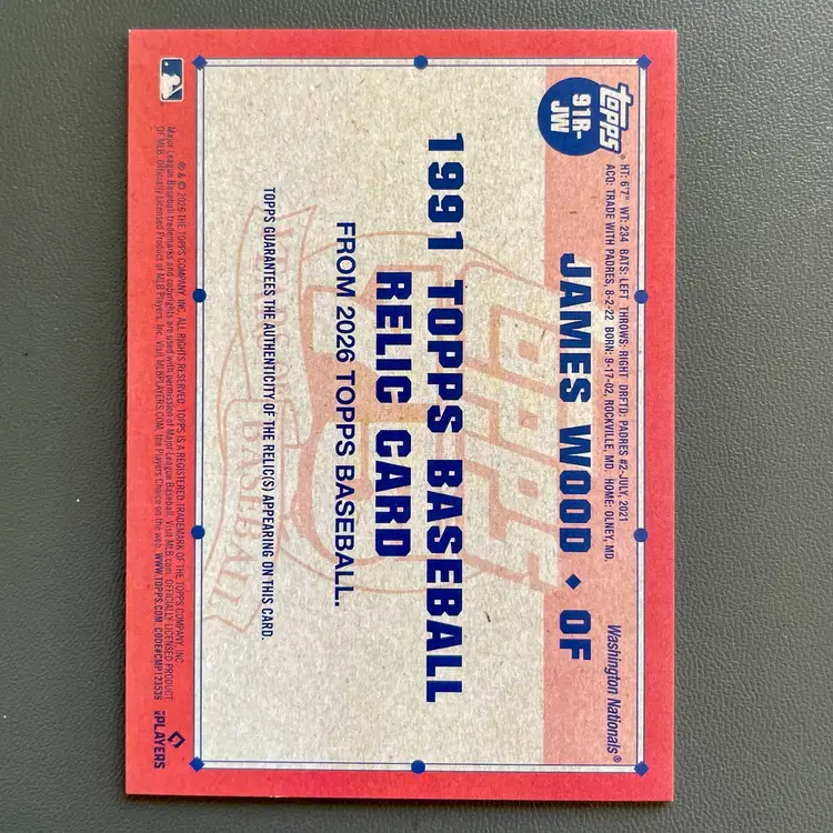 James Wood (Washington Nationals) 2026 Topps Series One 1991 Relic Card #91R-JW