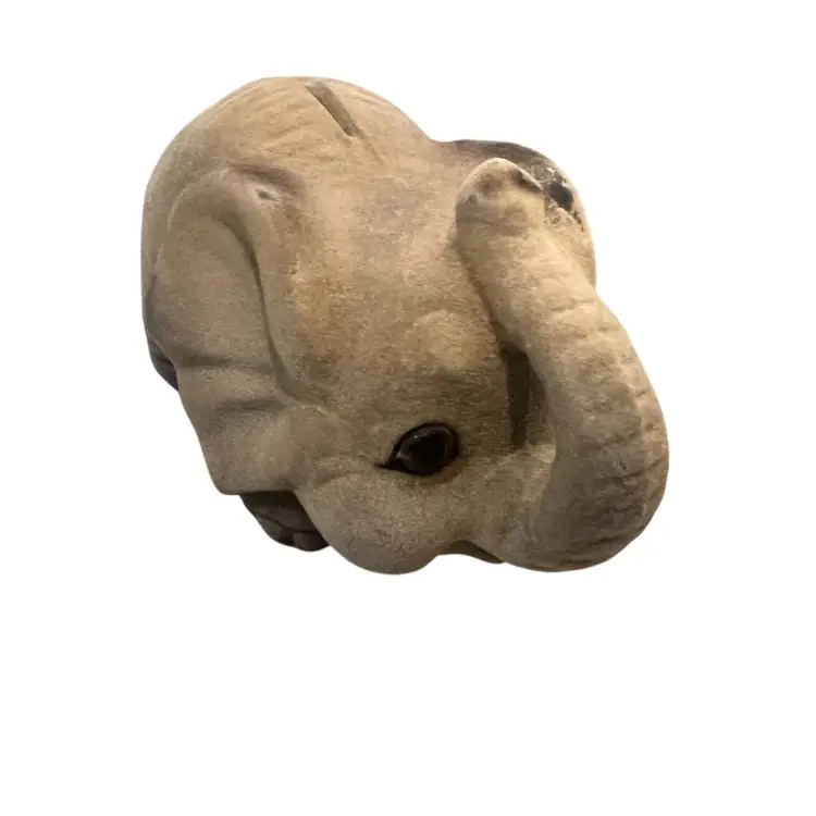 Vintage Flocked Elephant Bank Hong Kong Kids Child Animal
