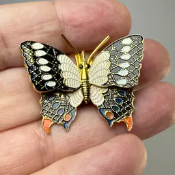 Vintage Gold Tone Orange Tail Damascene Butterfly Brooch Pin Marked Spain Enamel