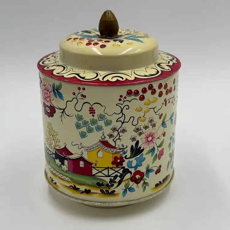 Murray Allen Regal Crown England Vintage Biscuit Metal Tin Colorful Kiang Design