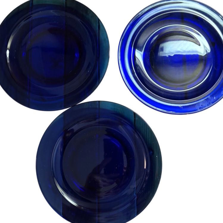 3 Cobalt Blue Glass Salad Plates 8.5”