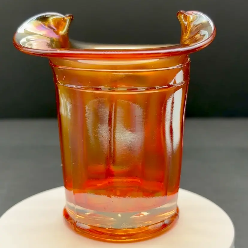 Antique Dugan Marigold Carnival Glass Band Top Hat Vase