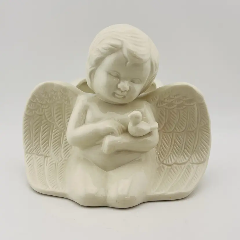 Vintage Cherub With Bird Planter 4.5”x 5.25”x 6”