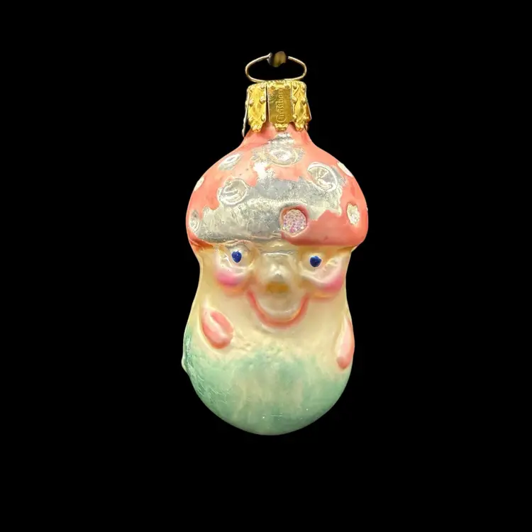Chrisborn Hand Blown Painted Mushroom Vintage Christmas Ornament Germany As Is