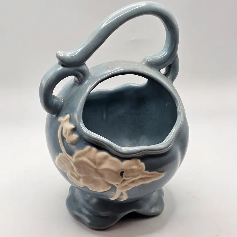 Weller vintage Pottery blue Cameo Vase Planter floral design