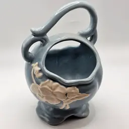 Weller vintage Pottery blue Cameo Vase Planter floral design