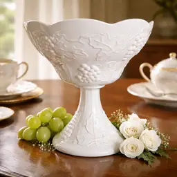 Vintage Indiana glass Grape Motif Ceramic Pedestal Bowl