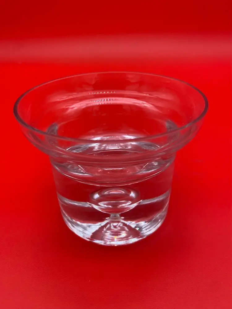 Krosno Poland Hand Blown Clear Crystal Glass Candle Votive w/ Bubble Base