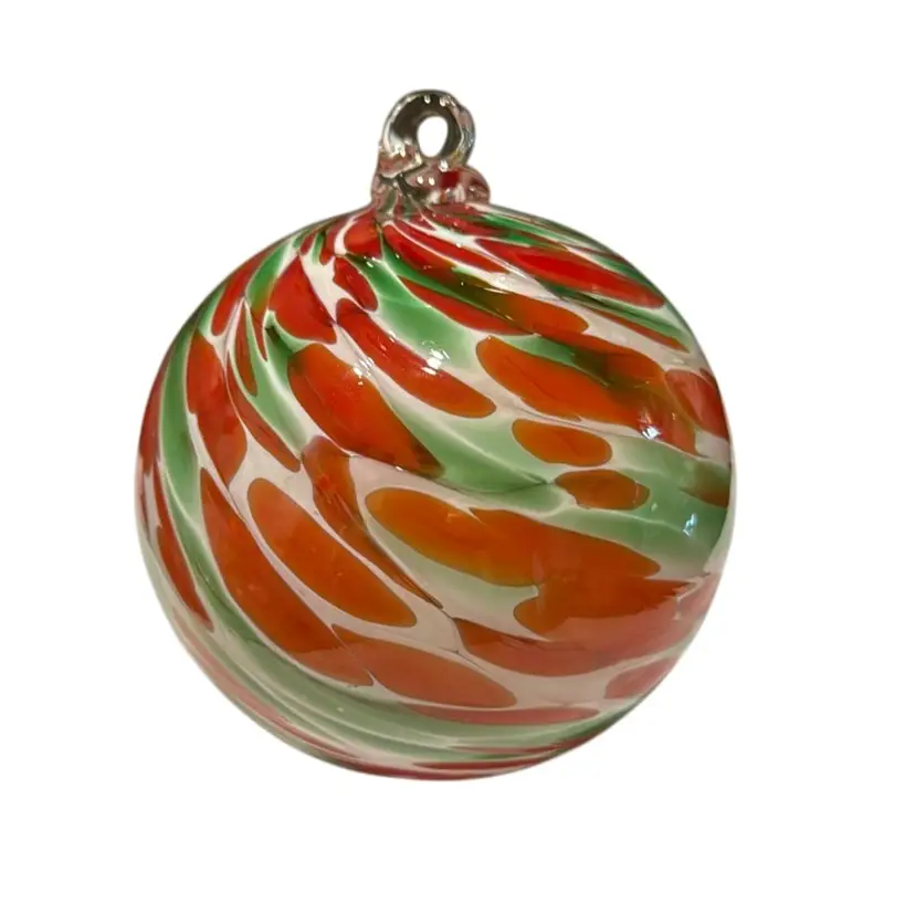Handblown Shawn Everette Art Glass Christmas Red Green Ornament Suncatcher - 4”