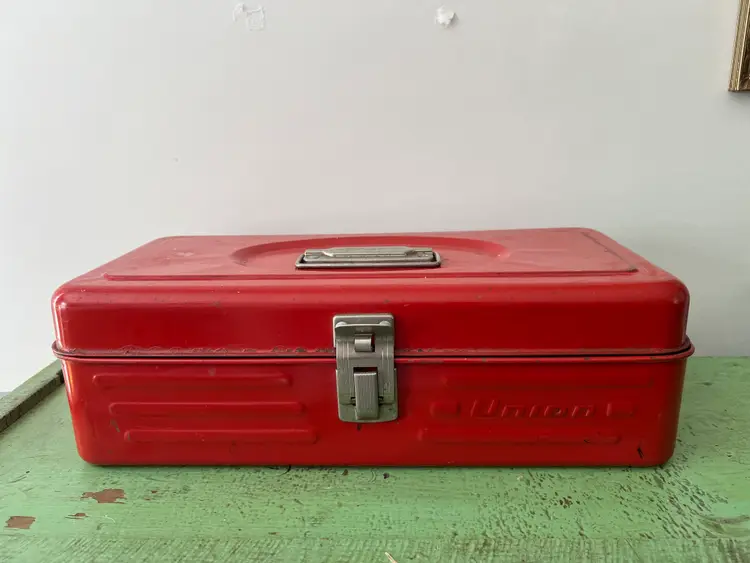 Red Union Made Metal Tool | Tackle Box. Retro Mid Century.
