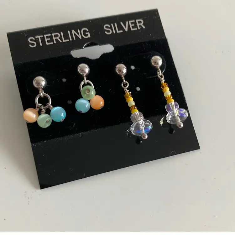 Set Of 2 Vintage Sterling Silver And Czech Glass Bead Drip Earrings Sets