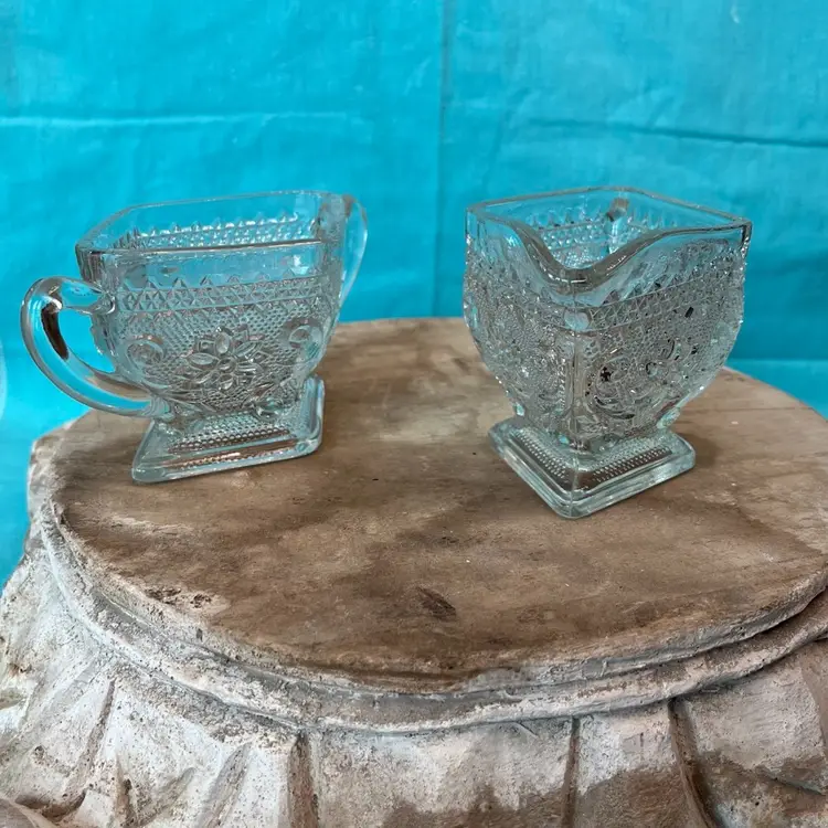 Vintage Indiana Clear Glass Creamer And open Sugar Set