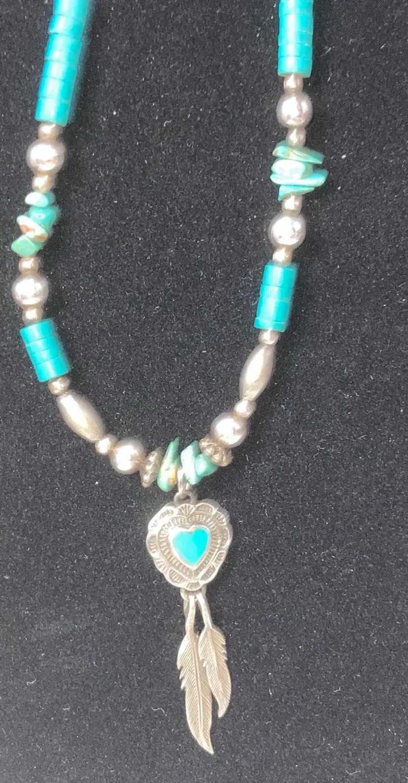 Sterling Silver And Turquoise! 18” Heart Necklace! Stamped And Acid Tested!