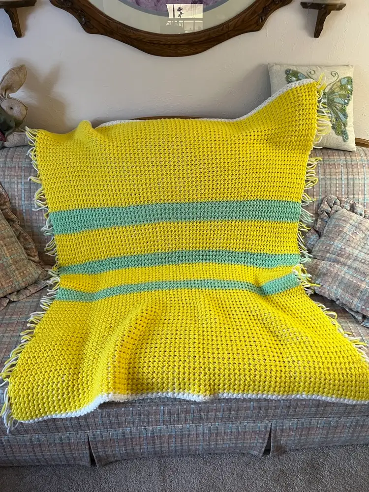 Yellow, Green & White Reversible Hand Made Afghan-SEE PICTURES