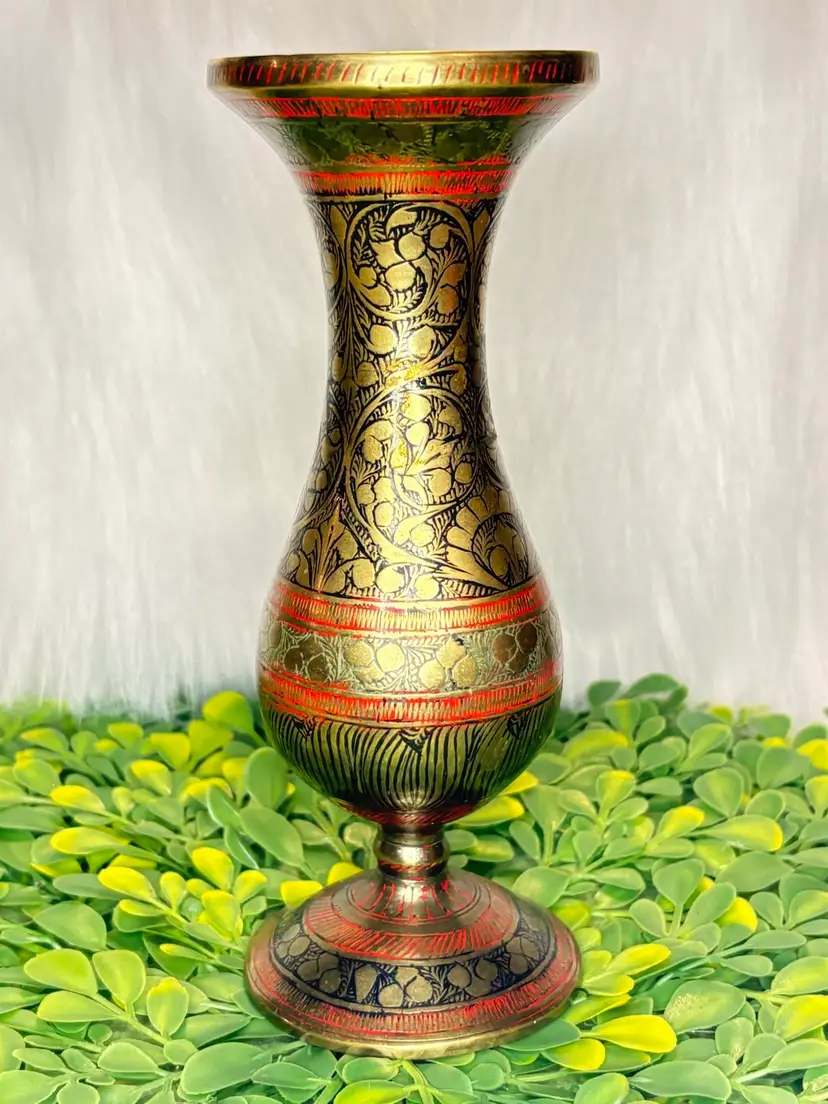 Vintage 1970s Indian Brass Footed Vase