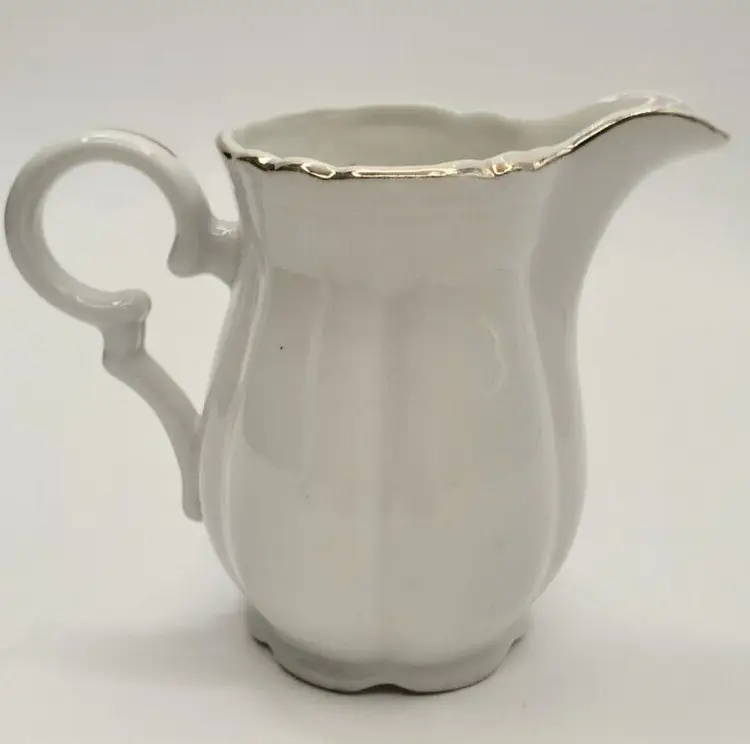 Vintage Ucagco Japanese Mini Creamer White Floral Gold Trim Ceramic 3-1/2"