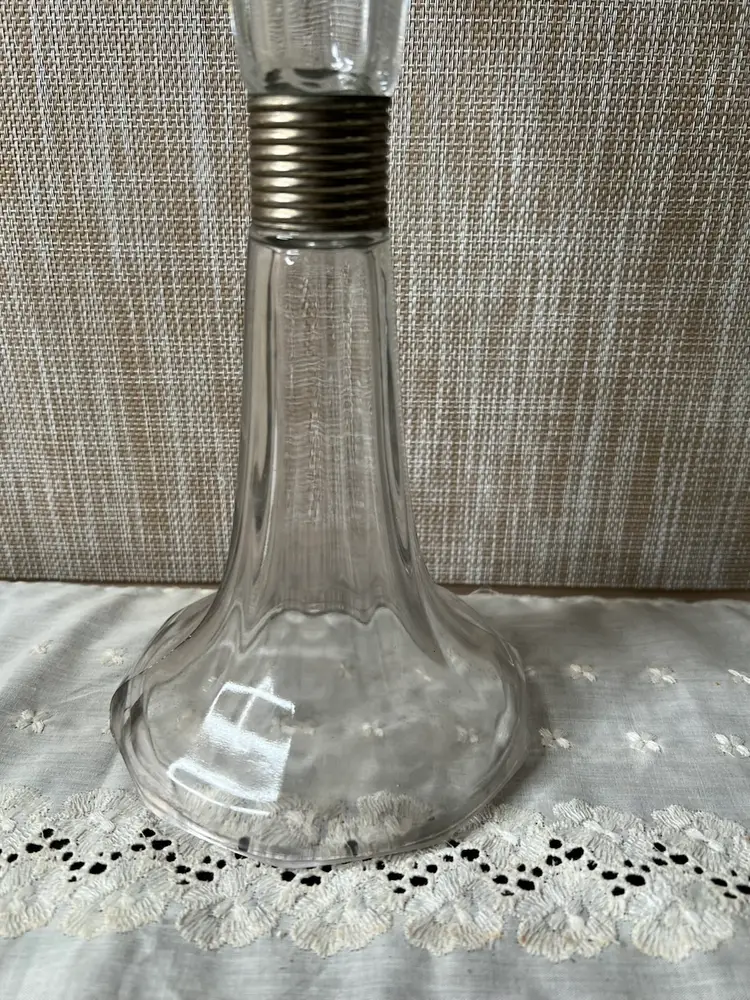 041 Antique Clear Glass Double Trumpet Shape, Pedestal Wig/Hat Display Art Deco 12.5 Inches 5.25 Inches