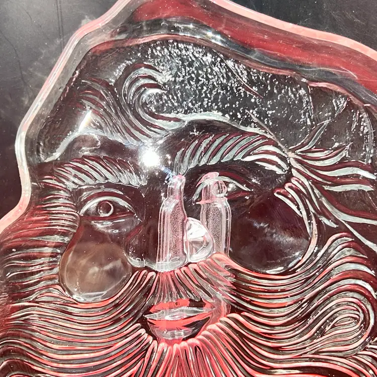 VTG Embossed Clear Glass Santa Claus Tray Dish Christmas Cookie Candy Plate