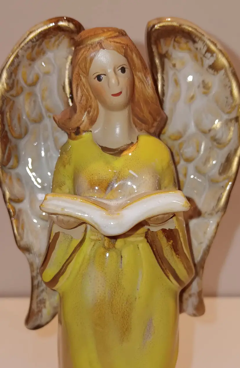 Vintage Glossy Ceramic Angel Statue With Book