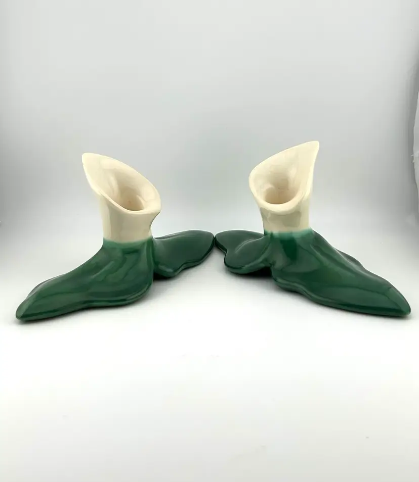 Vintage Ceramic Cala Lily Pair of Candle Holders 8”x 3”x 3.75”