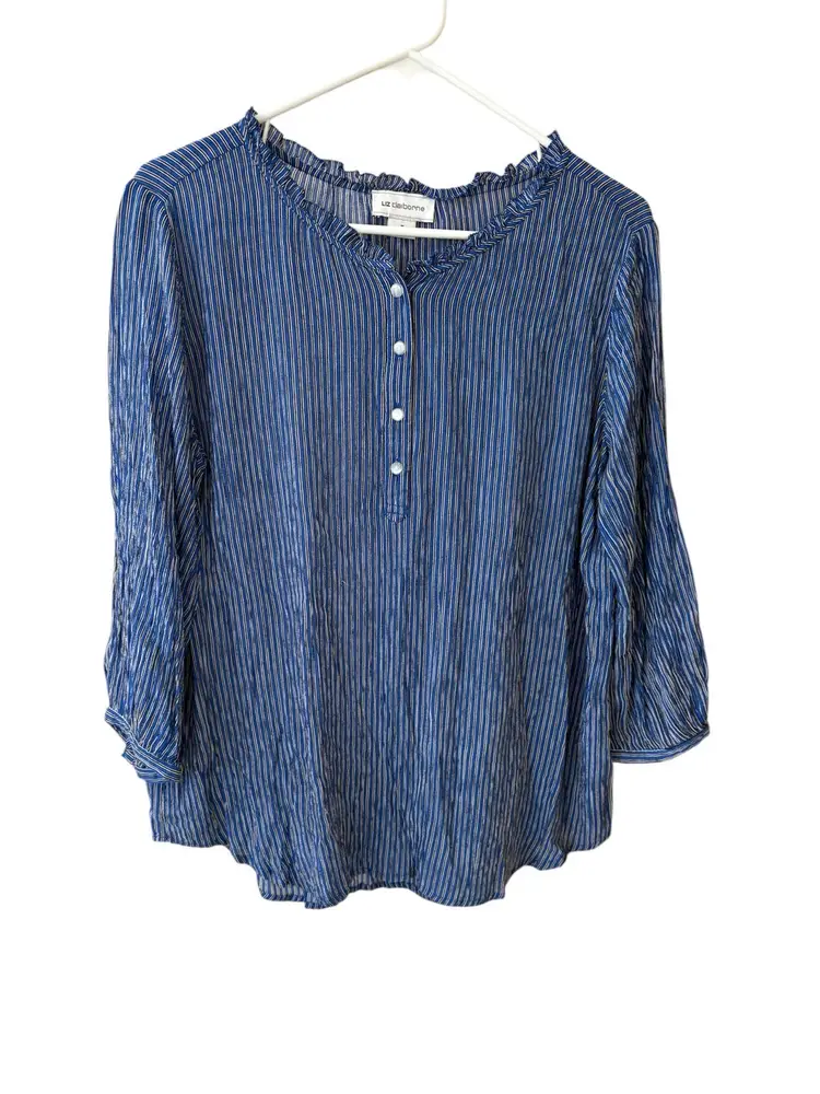 Liz Claiborne Blue White Stripe Shirt Size M