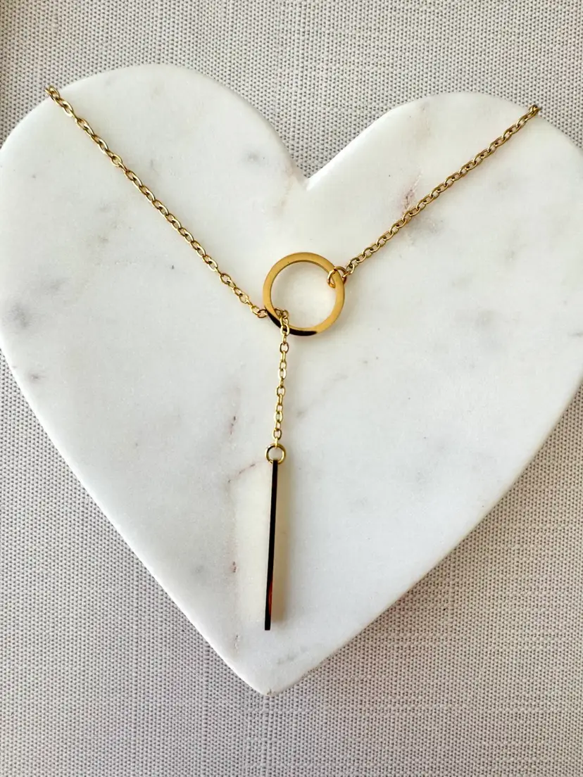 18k PVD Gold Or Stainless Loop Lariat Chain And Bar Necklace # 160