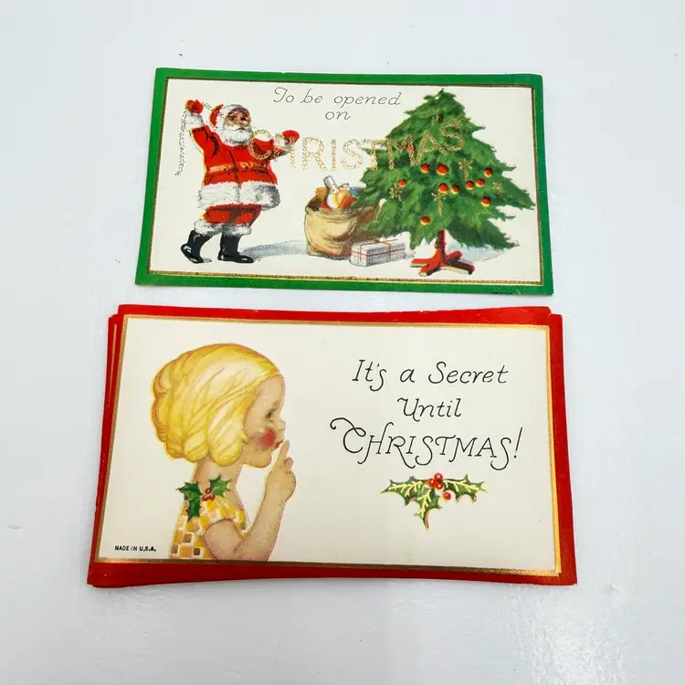 Vintage Large Holiday Gift Stickers - One Santa And Six Christmas Secret Stickers
