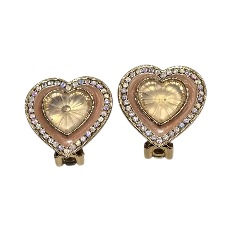 Vtg 1928 Heart Glass Rinestone Clip ons
