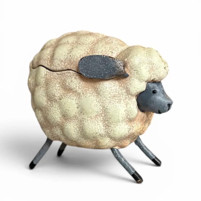 Resin And Metal Lamb Figurine Trinket Box