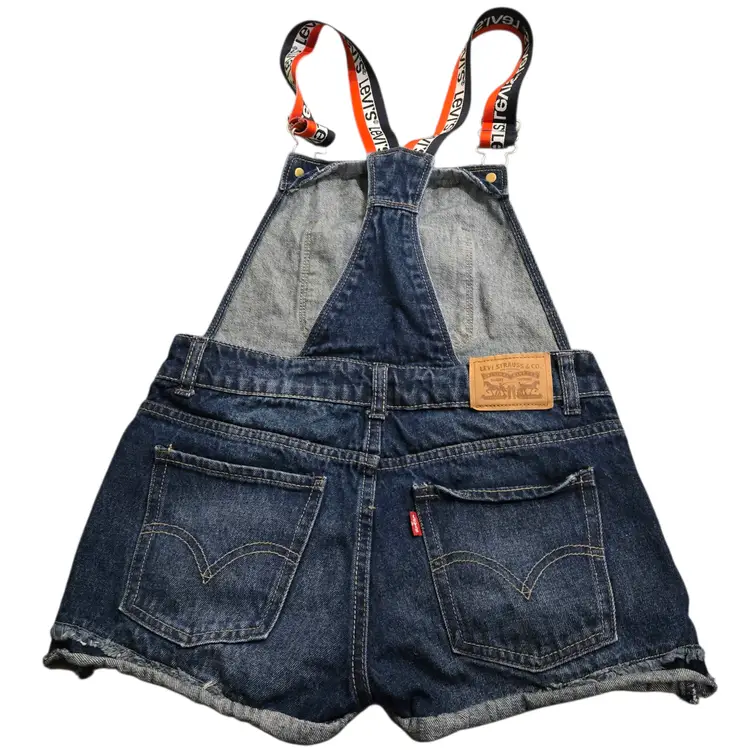 Levis Boyfriend Shortall Girls Blue Bib Jean Shorts Overalls Denim Size 12 Reg