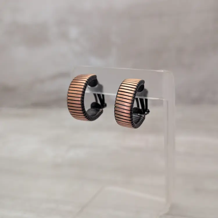 Vintage Clip On Earrings Large Copper Tone Statement Hoops