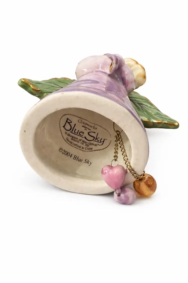 Vintage Blue Sky Pansy Fairy Angel Figurine with Heart Charms – 2004 Charming Collection – Cottagecore Garden Decor