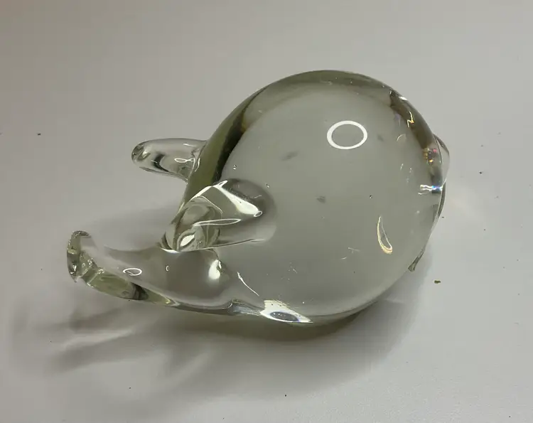 #01 Clear Paperweight Pig, 4” long and 2” high. No chips or cracks. Some bubbles inside