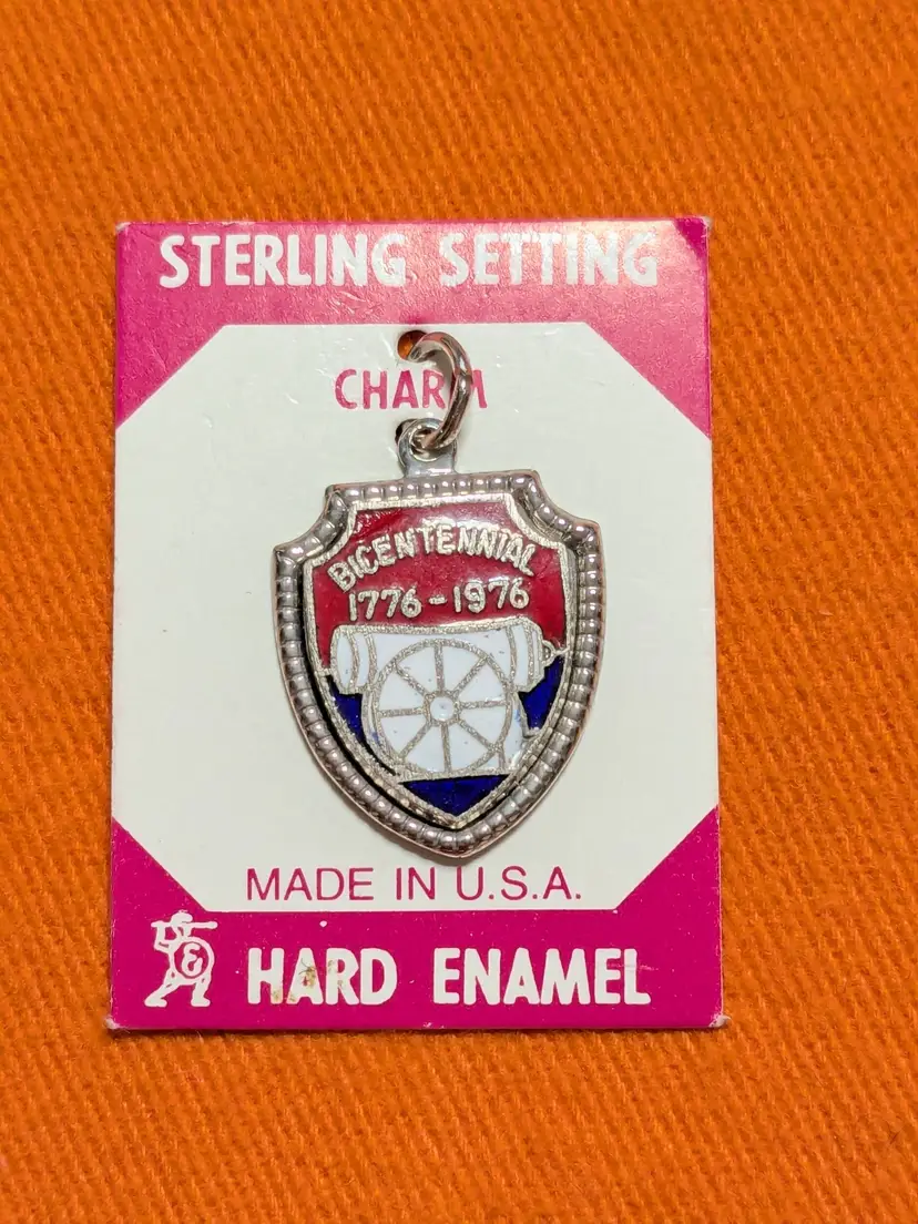 Vintage Elco Sterling Silver Enamel Bicentennial Shield Charm NOS