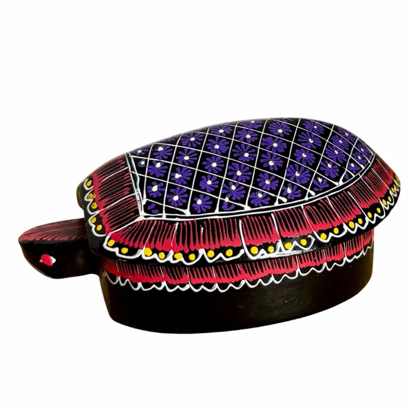 Wood Turtle Trinket Box/Figurine Handmade Hand Painted Blue•Red•Black•white Thialand
1.75” T x 3.5” L x 2.25” W