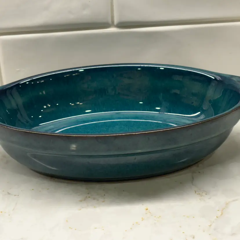 Denby Greenwich Oval Au Gratin Baker 9" Teal Green Stoneware England Oven Safe